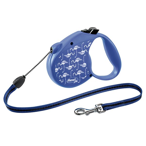 Flexi Standard Flamingo S până la 12 kg, cablu de 5 m - albastru