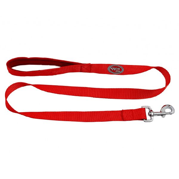 Lesă roșie cu mâner din neopren 1,2 m / 25 mm