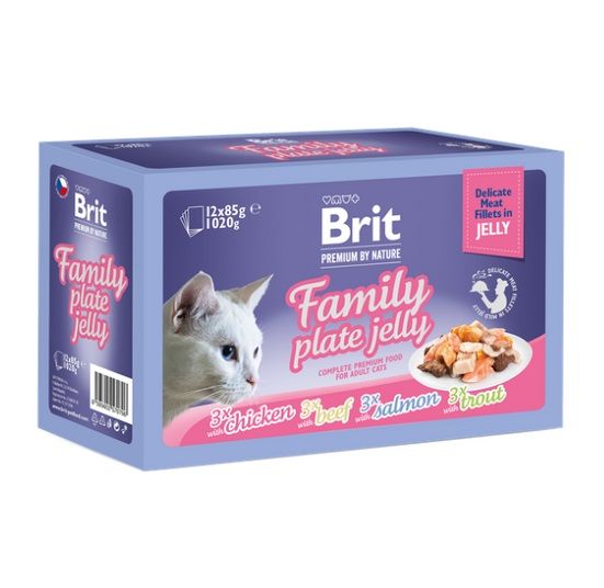 Pliculeț BRIT Premium Cat Delicate Fillets in Jelly Family Plate 12 x 85 g