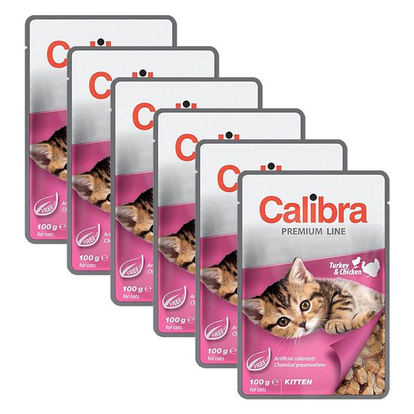 CALIBRA Cat Kitten bucăți de pui și curcan în sos 6 x 100 g