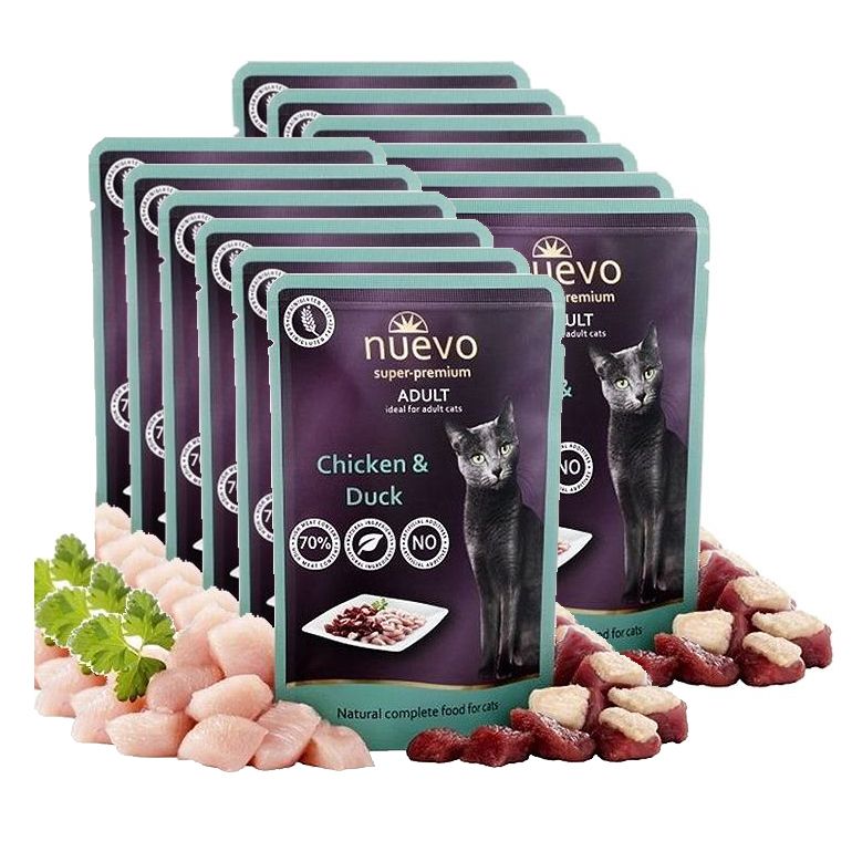 Pliculeț NUEVO CAT Adult pui & rață 12 x 85 g