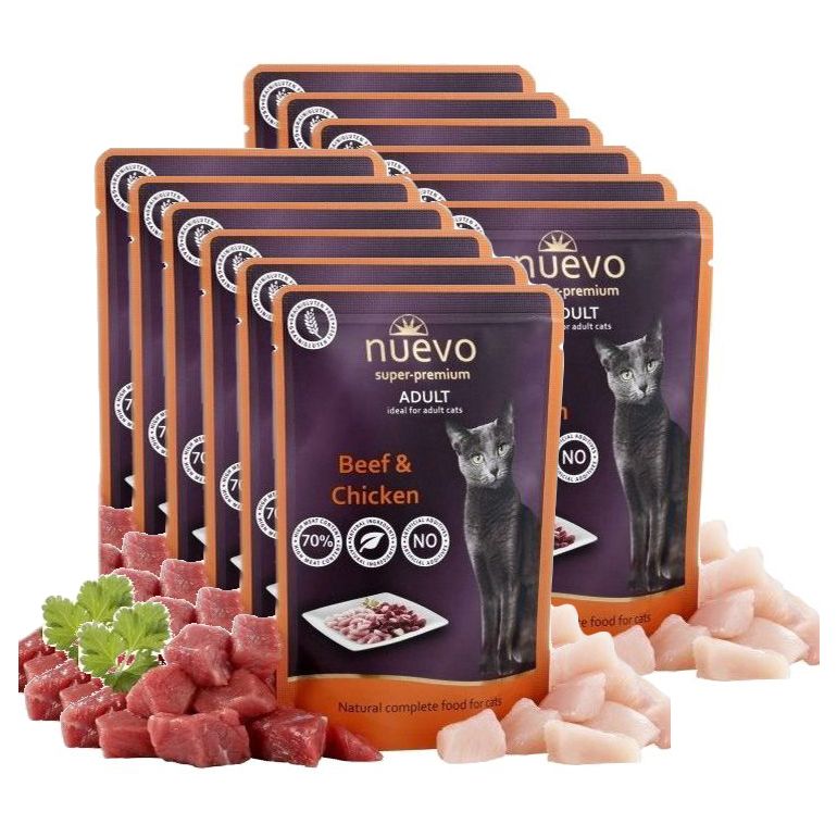 Pliculeț NUEVO CAT Adult vită & pui 12 x 85 g