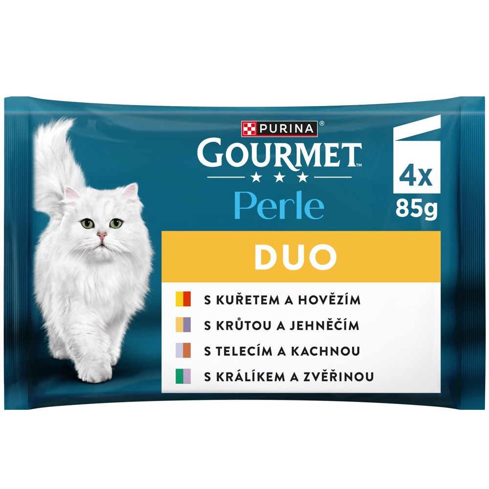 Gourmet Perle Duo hrană la plic pentru pisici, amestec de carne 4 x 85 g