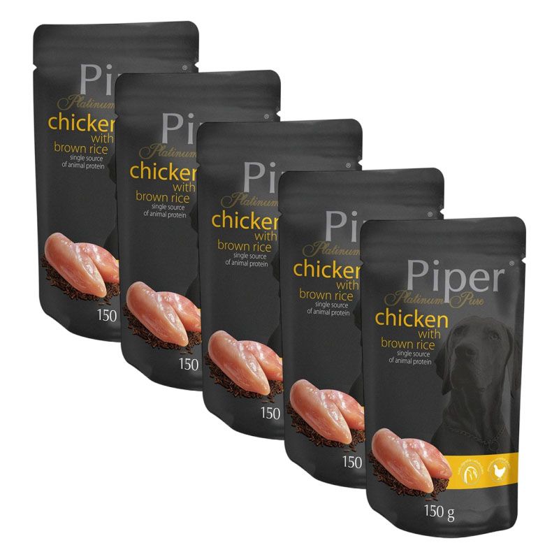 Piper Platinum Pure hrană la plic cu pui și orez brun 5 x 150 g