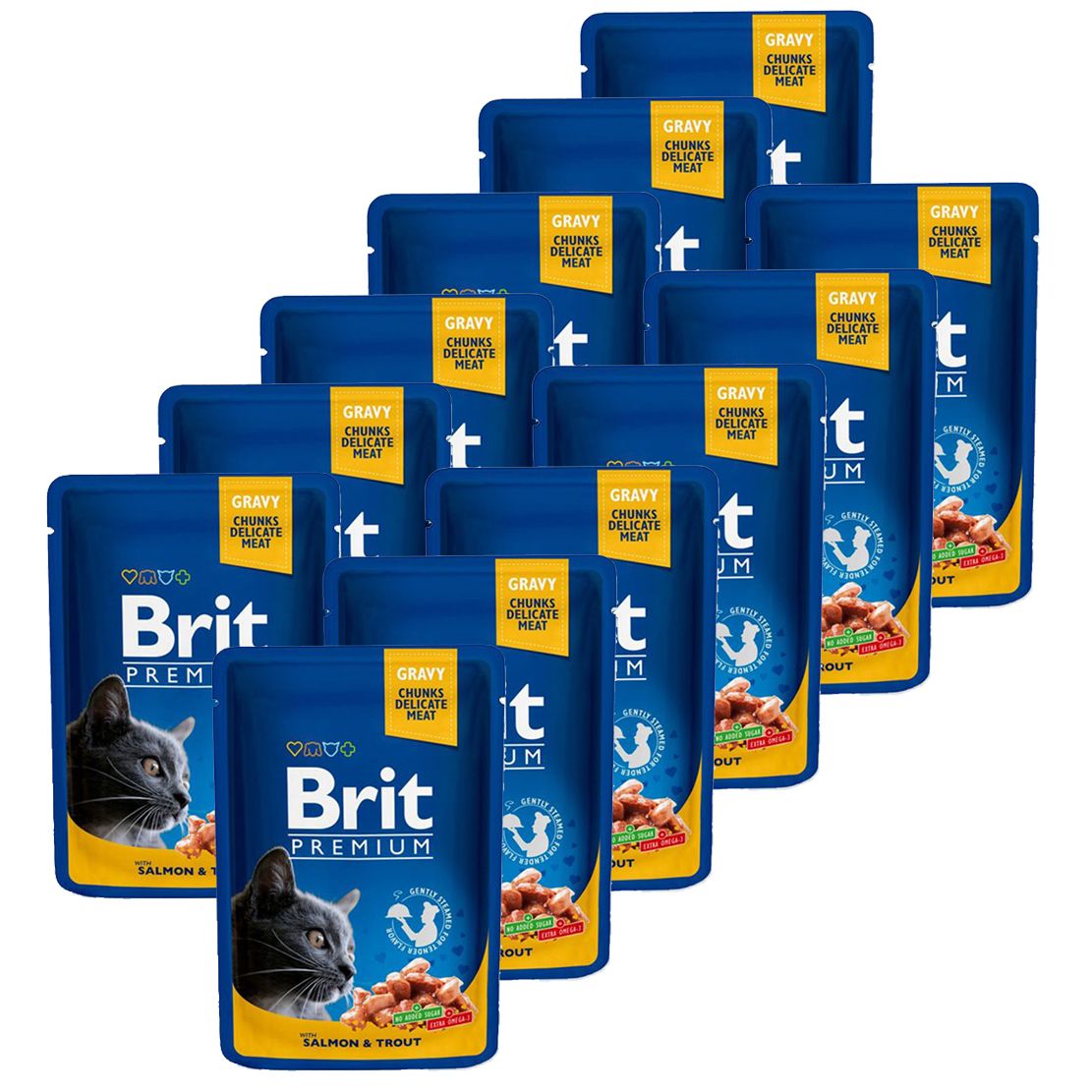 Pliculeț BRIT Premium Cat Salmon & Trout 12 x 100 g