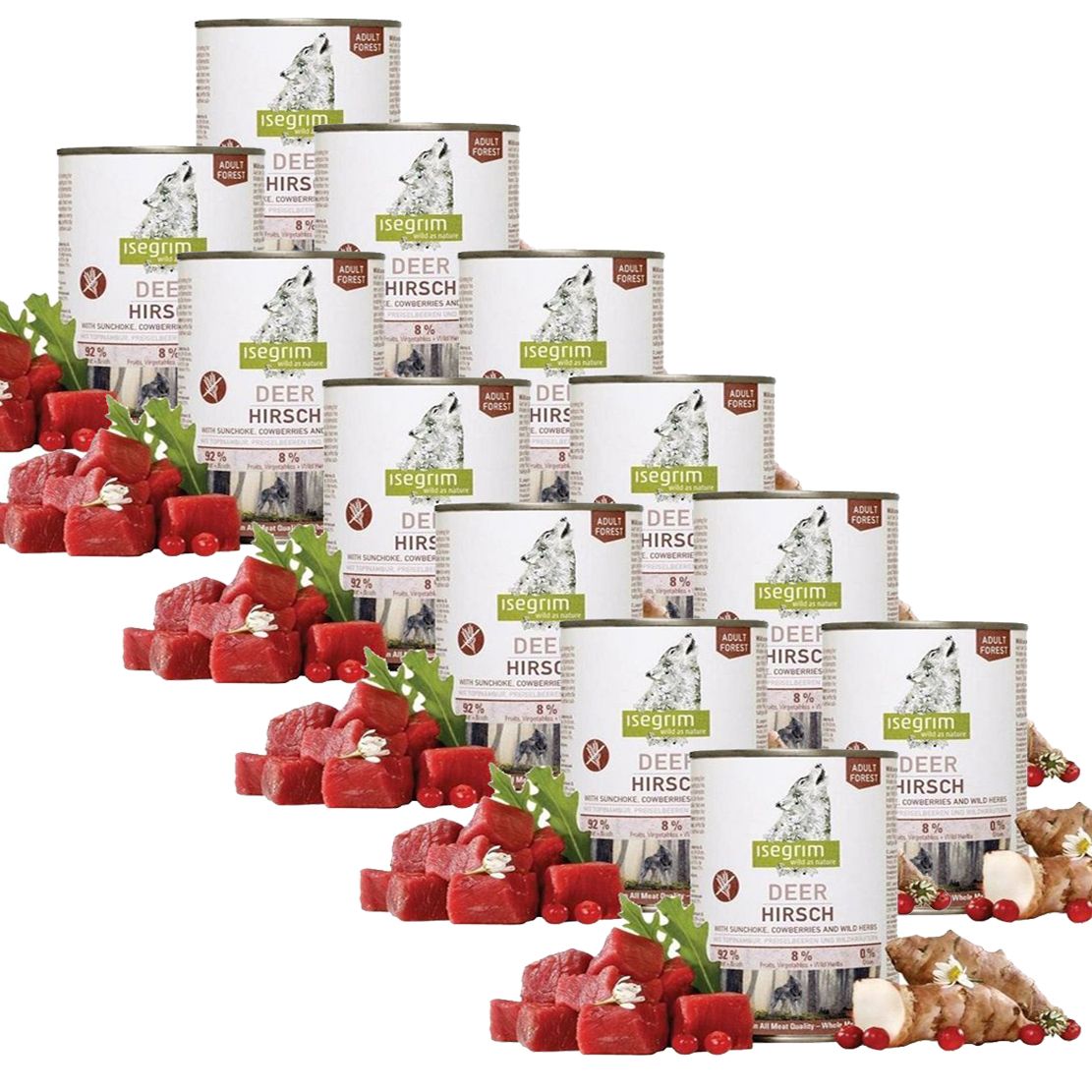 ISEGRIM Adult Forest: Cerb cu anghinare, merişoare și ierburi 12 x 800 g