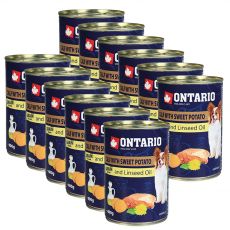 Conservă ONTARIO cu carne de vițel  cartofi dulci și ulei de in – 12 x 400g