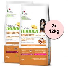 TRAINER Natural SENSITIVE No Gluten Puppy & Junior Medium / Maxi Salmon 2 x 12 kg