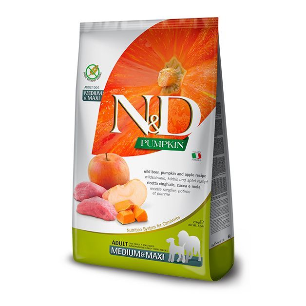 Farmina N&D GF PUMPKIN  adult dog medium/maxi,wild boar & apple 2,5 kg