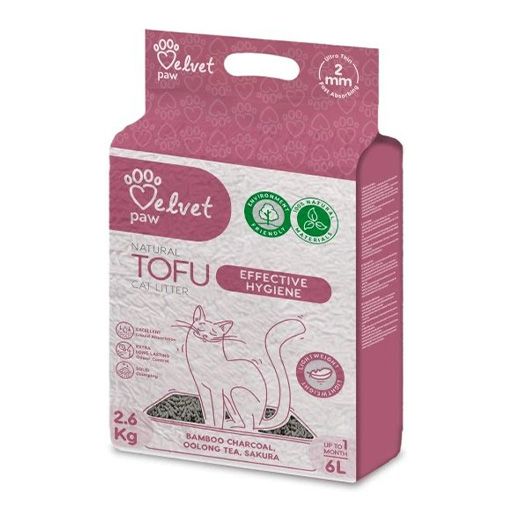 Litieră pentru pisici Velvet Paw Tofu, cu cărbune de bambus 6 l