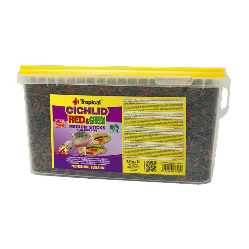 TROPICAL Cichlid Red/Green Medium Sticks eledel sügérnek 5L/1,8kg