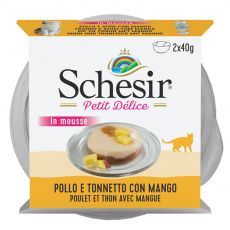 Schesir cat Petit Delice pui, ton și mango 2 x 40 g