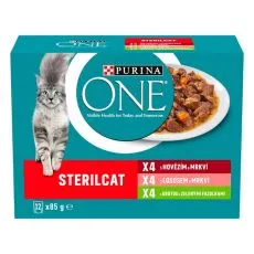 Pliculețe PURINA ONE STERILCAT vită, somon și curcan &icirc;n sos 12 x 85 g