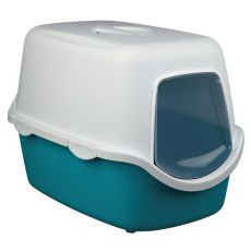 Toaletă pentru pisici, cu uşă şi mâner - turcoaz