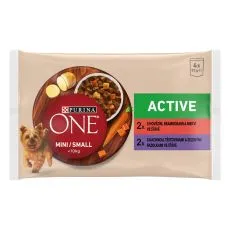 PURINA ONE MINI Dog Active Carne de vită și rață &icirc;n suc 4 x 85 g