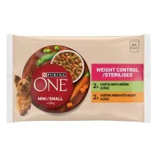 PURINA ONE MINI MINI Dog Weight Control Morcov și pui &icirc;n suc 4 x 85 g