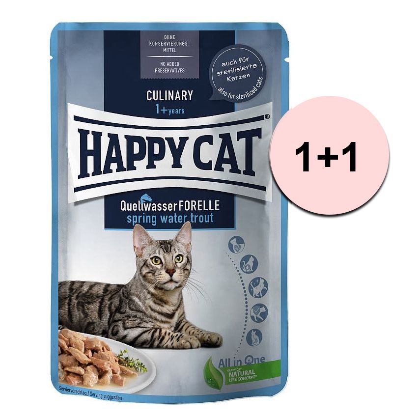 Happy Cat Culinary Quellwasser-Forelle / Păstrăv 85g 1+1 GRATUIT